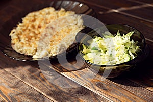 Pork under cheese with iceberg lettuce