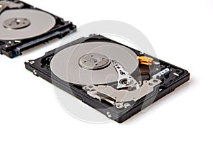 Porotable 2.5 inch hard drives showing internal components.