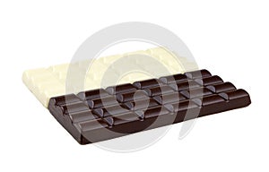 Porous dark and white Chocolate bar isolated on a white background. Dark chocolate isolated