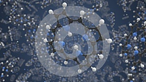 Porphyrin molecule made with balls, isolated molecular model. Looping 3D animation or motion background