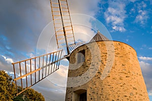 Porquerolles island landmark - old windmill at the hill above the town.