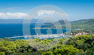 Porquerolles island and marina view