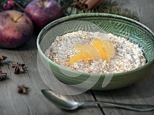 Porridge in a blue bowl