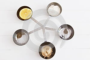 Porridge concept: ingredients on a table