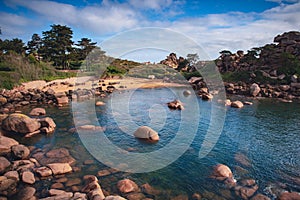 Pors Rolland cove on the pink granit coast in Brittany