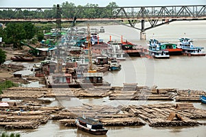 Port activities on Ayeyarwaddy river,Myanmar.