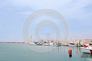 Port area with sailing vessels in the port of Molfetta, Italy