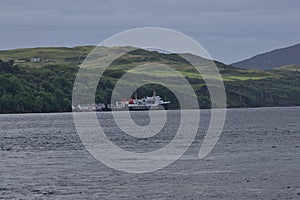 Port Askaig on the Isle of Islay viewed across the Sound of Islay from the Isle of Jura, Scotland