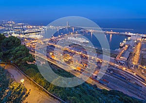 Port of Barcelona. night city view