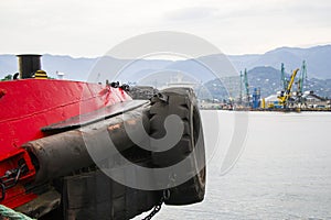 Port of Batumi, boats in harbor. Colorful boats in the Black sea