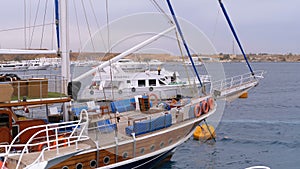 Port with beautiful yachts on the dock in Egypt