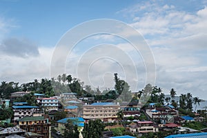 Port Blair city top view, a small island town in Southeast Asia