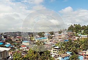 Port Blair city top view, a small island town in Southeast Asia