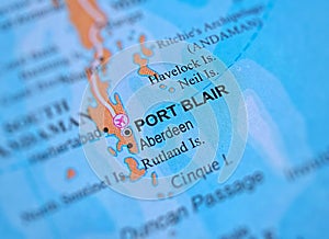 Port Blair on a map of India with blur effect