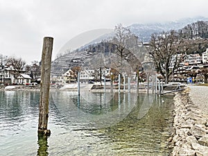 Port for boats and small yachts on Lake Walen or Lake Walenstadt / Walensee / in Weesen settlement - Switzerland
