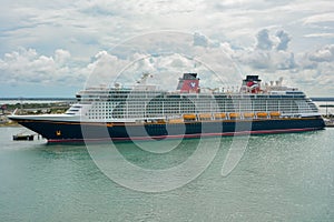 PORT CANAVERAL, FLORIDA - MAY 31, 2014: Disney Fantasy cruise ship docked at Port Canaveral, Florida, USA.