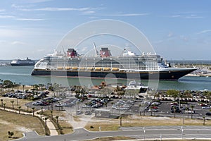 Cruise ship underway. Port Canaveral, Florida, USA