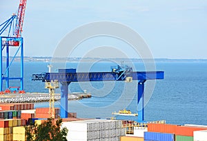 Port cargo crane and container