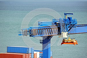 Port cargo crane and container