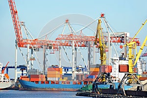 Port cargo crane, ship and container