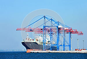 Port cargo crane, ship and container