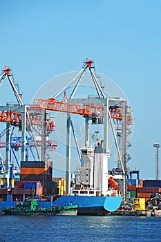 Port cargo crane, ship and container