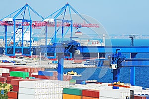 Port cargo crane, ship and container