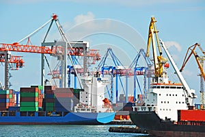 Port cargo crane, ship and container