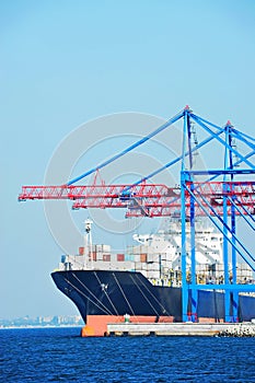 Port cargo crane, ship and container