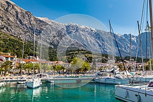 Port,City And Biokovo Mountain-Baska Voda,Croatia