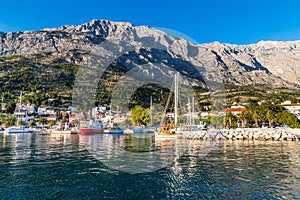 Port,City And Biokovo Mountain-Baska Voda,Croatia