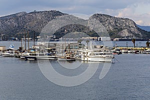 In the port in the city of Perama Greece
