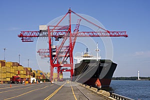 Port Container Cranes unloading a Ship