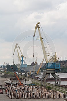 Port crane on the river Dniper, Kiev, Ukraine