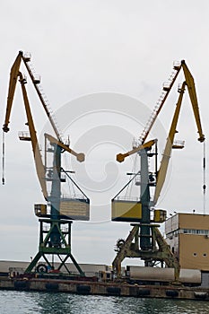 Port cranes.