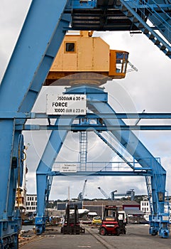Port cranes on a dock in the port of Brest