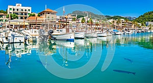 Port de Soller, beautiful harbor on Majorca island, Spain