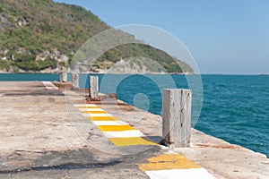 Port detail and ship to fasten the mooring rope to the bollard