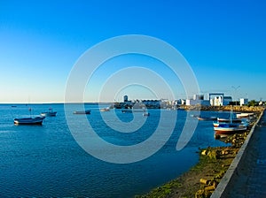 Port of Djerba in Tunisia - localt boat - on the island of Djerba in Tunusia, in the Mediterranean Sea