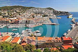 Port du Nice Nice port as seen from above in La Colline du Chateau in Nice, France photo