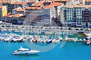 Port du Nice Nice port as seen from above in La Colline du Chateau in Nice, France photo
