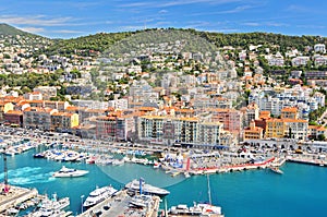 Port du Nice Nice`s port as seen from above in La Colline du Chateau in Nice, France photo