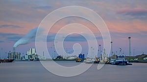 Port of Eemshaven under beautiful sunset