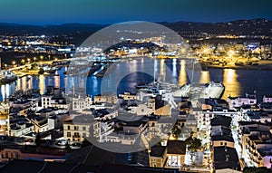 The Port of Eivissa at night, Ibiza, Spain photo