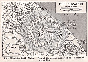 Vintage map of Port Elizabeth 1930s.