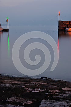 Port entrance at night