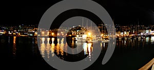 Port of Genoa in night photo