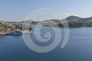 Port of Gruz with ships, Adriatic Sea. Panorama foto with sea landscape