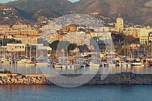 Port in gulf La Cala and city. Palermo, Sicily