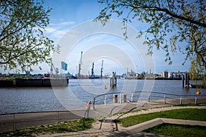 port of Hamburg with blue sky